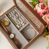 The Elegant - Double Tier Walnut Jewelry Box with Rippled Glass