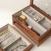 The Elegant - Double Tier Walnut Jewelry Box with Rippled Glass