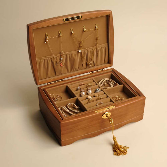 The Delicate - Two Tier Wooden Jewelry Box with Lock